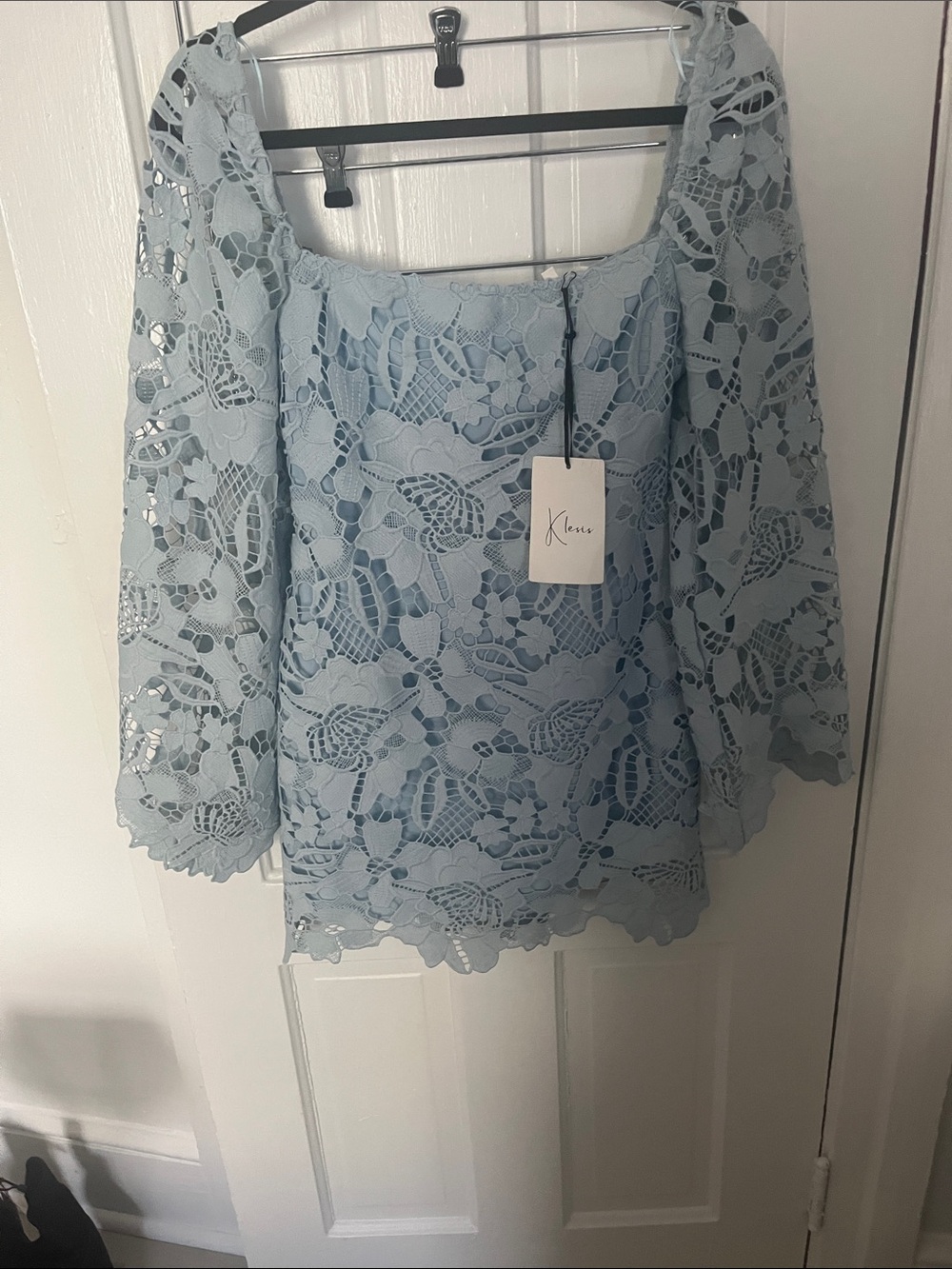 Women's Lace Square-Neck Top in Light Blue